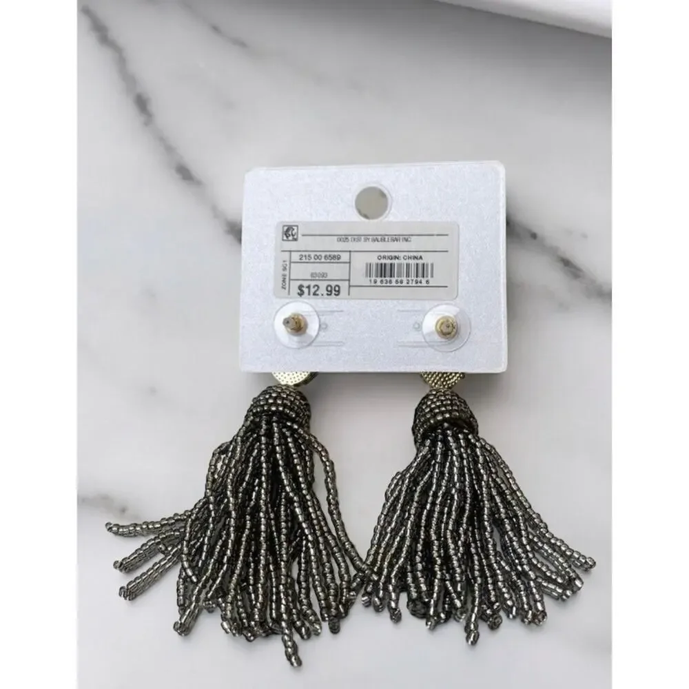 Sugarfix by BaubleBar Gray Polished Beaded Tassel Earrings New